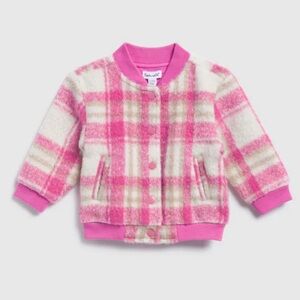 Splendid Infant Toddler Baby Pink Plaid Flannel Jacket Snap Closure 12-18 Months